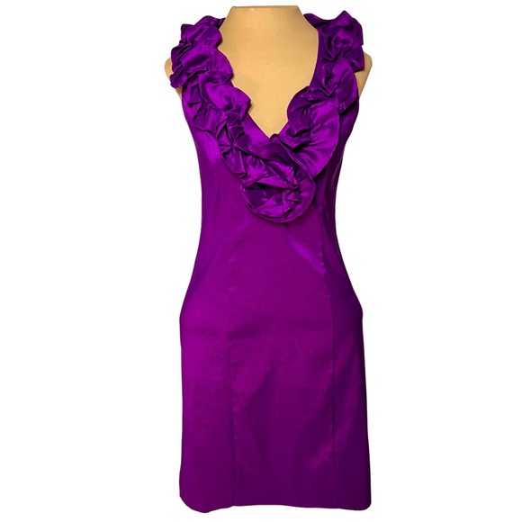S.L. Fashions Purple Ruffle Collar Cocktail Dress - Picture 2 of 10